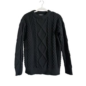 Vamtac Cable Knit Sweater Women's Sz XS Black Crew Neck Pullover Casual Classic‎